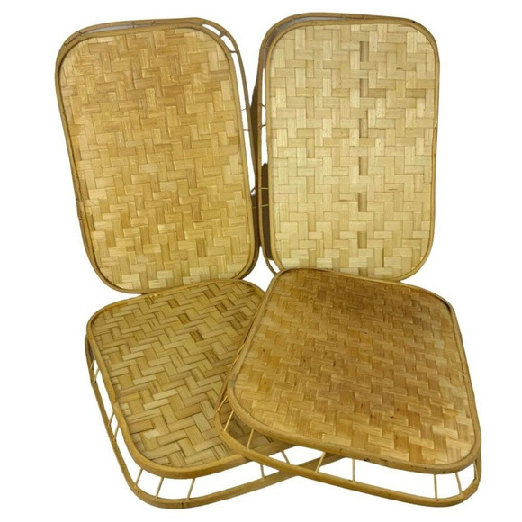 Vintage Woven Rattan Wicker Serving Trays Set Tiki Bar 19x13 Mid Century Boho - Picture 3 of 4